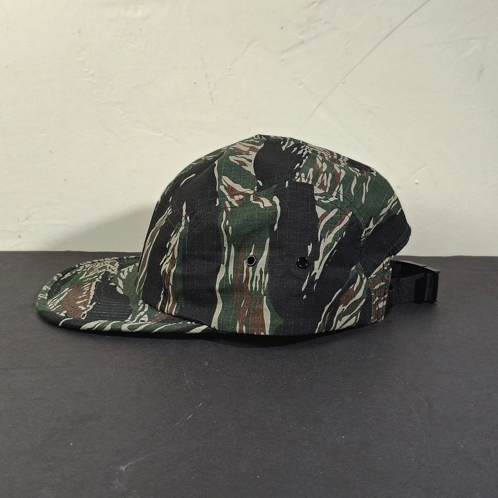 Tiger Stripe Camo Hat Cap 5 Panel Ripstop Grizzly Pine Montana Cannabis Logo